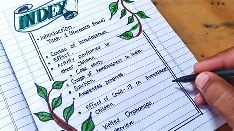 how to write index in project