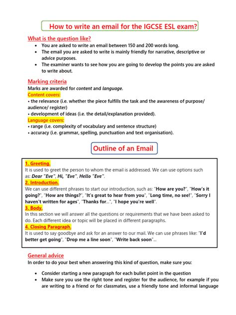 how to write informal email igcse