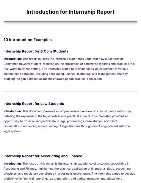 how to write introduction in internship report