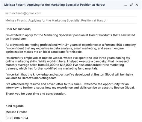 how to write job application letter on email