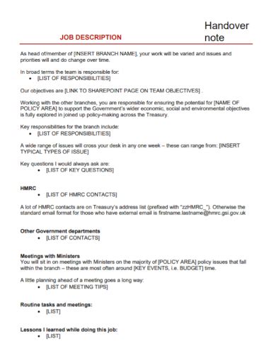 how to write job handover notes