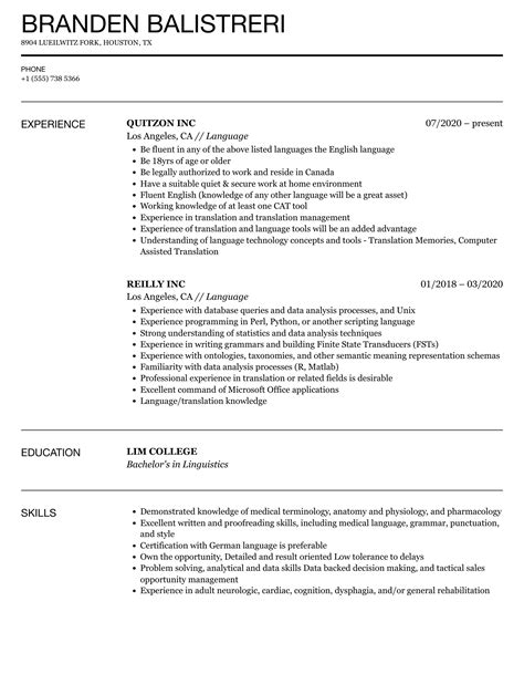 how to write language level in resume