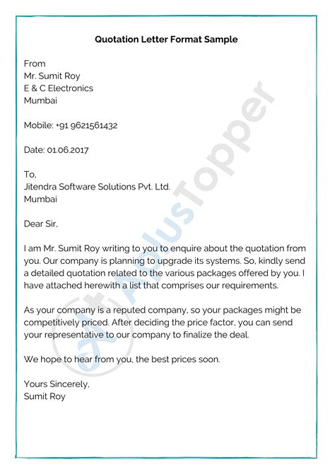 how to write letter for sending quotation