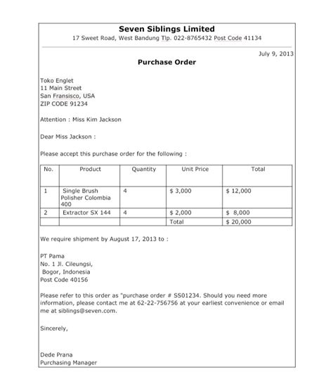 how to write mail for purchase order