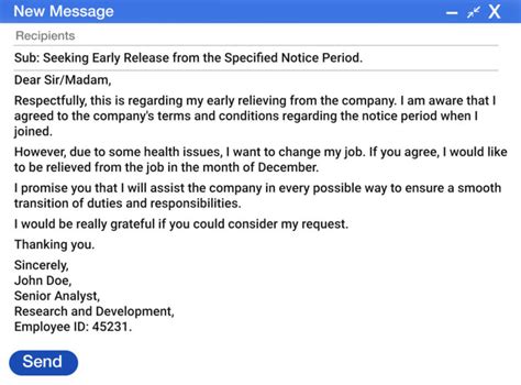 how to write mail to manager for requesting release from project due to health issues
