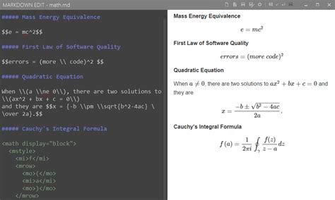 how to write math equations in markdown
