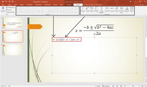 how to write math equations in powerpoint
