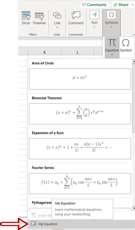 how to write mathematical equation in excel