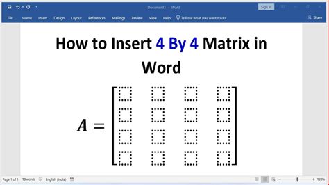 how to write matrix in word