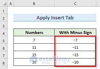how to write minus in excel without formula