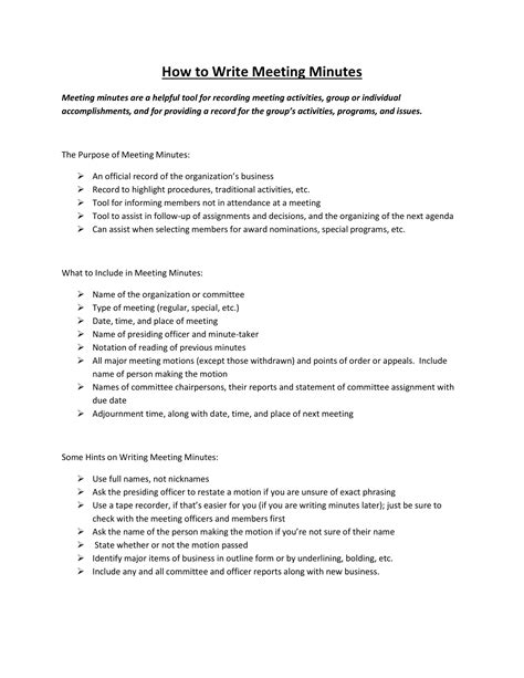 how to write minutes template