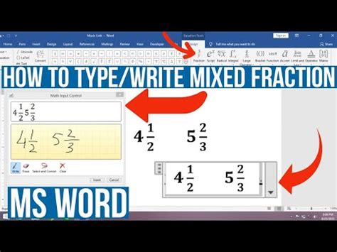 how to write mixed fraction in ms word