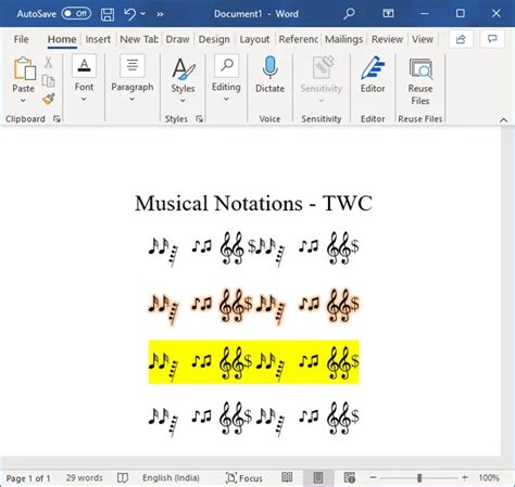 how to write music notes in microsoft word