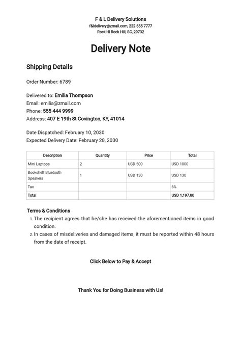 how to write normal delivery notes