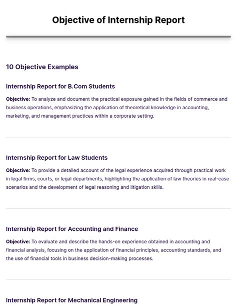 how to write objective in internship report