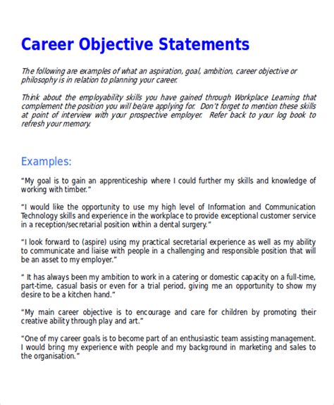 how to write personal objectives for work examples
