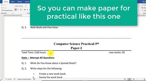 how to write question paper in ms word