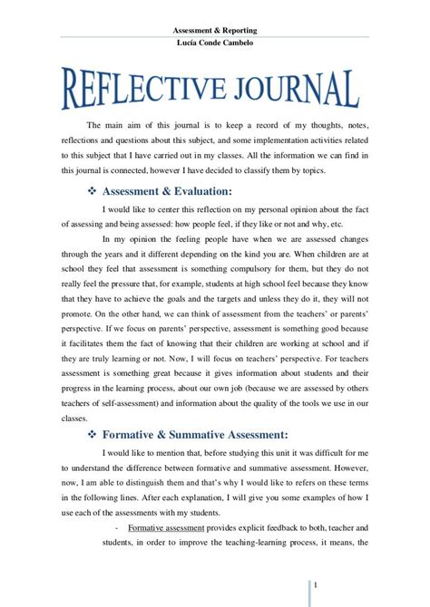 how to write reflective journal example