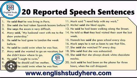 how to write reported speech examples with answers