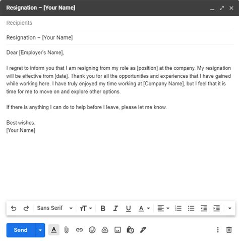 how to write resignation email example