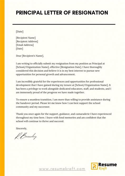 how to write resignation letter to principal