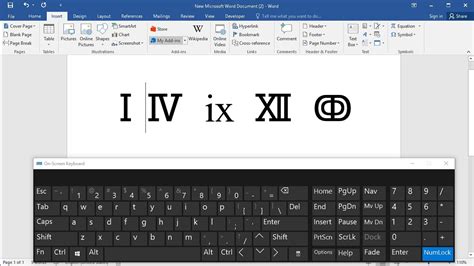 how to write roman letters in word