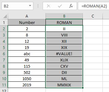 how to write roman numbers in excel using formula