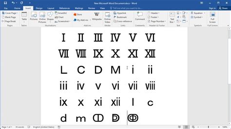 how to write roman numerals in word
