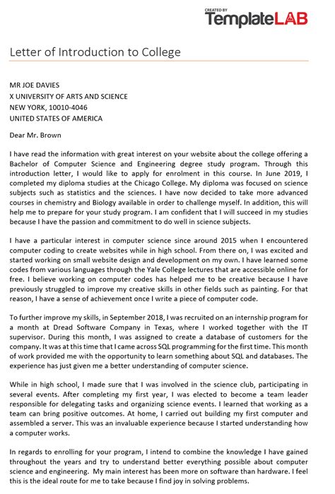 how to write self introduction letter for university
