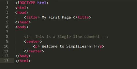 how to write single line comment in html