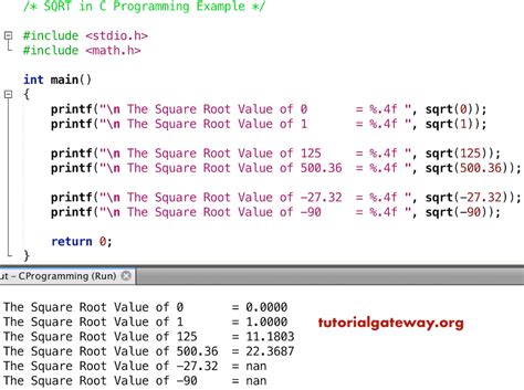 how to write square root function in c