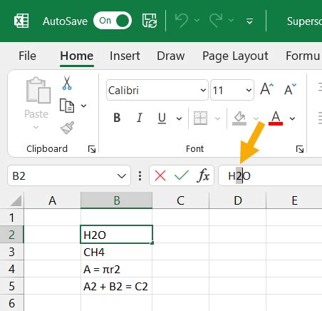 how to write subscript in excel cell