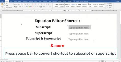 how to write subscript in word equation