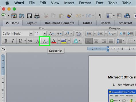 how to write subscript on mac word