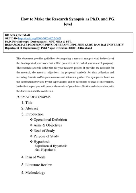 how to write synopsis for phd interview