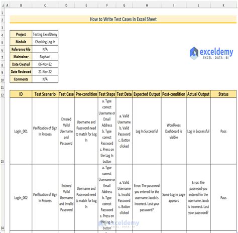 how to write test cases in excel