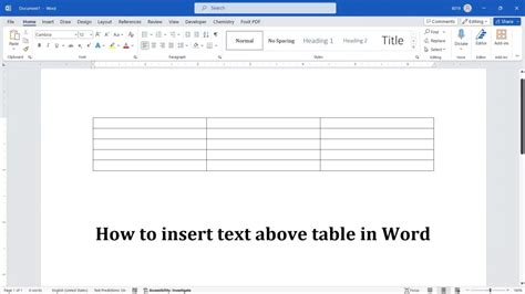 how to write text before a table in word