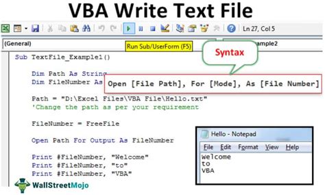how to write text in vba