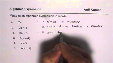 how to write verbal expressions in algebra