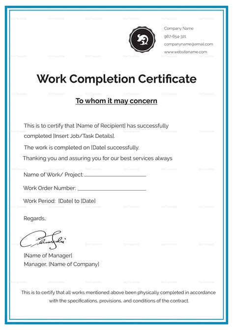 how to write work completion certificate