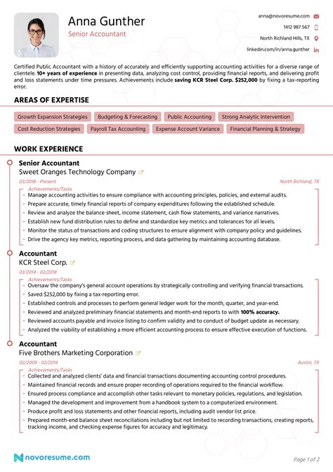 how to write work experience in cv for accountant