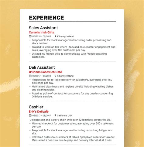 how to write work experience in resume for freshers