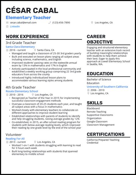 how to write work experience in resume for teacher examples
