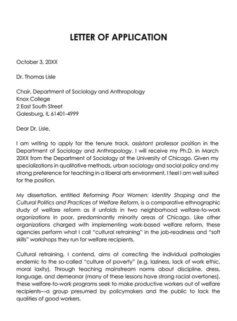 how write a letter for job application example