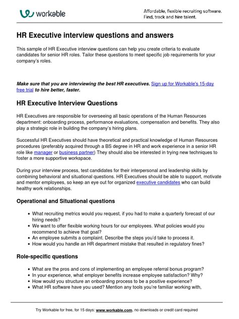 hr executive interview questions and answers