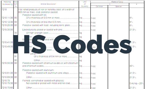 hs code list excel egypt