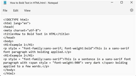 html code for font size and bold