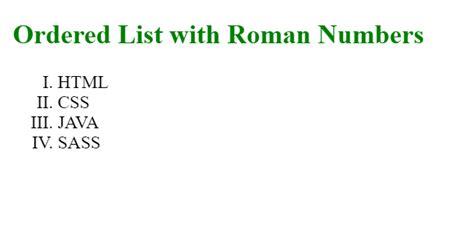 html code ordered list roman numerals
