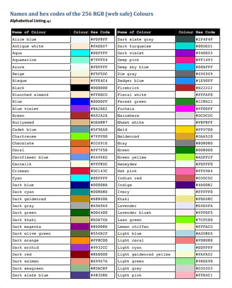 html color code name list