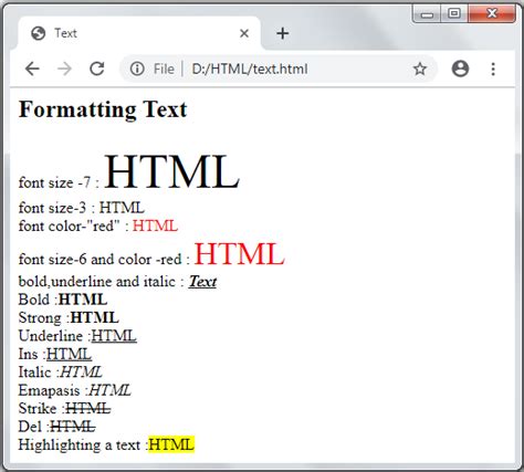html format example
